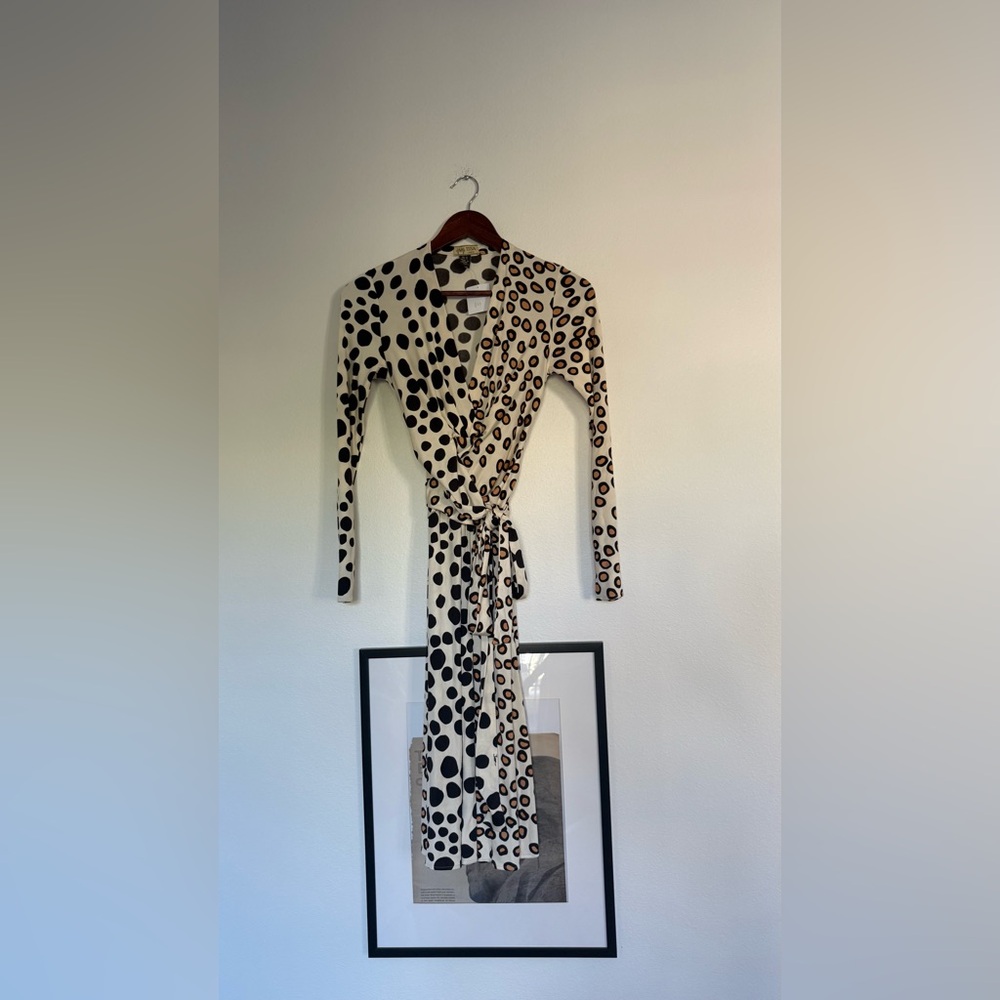 Issa London split Black and Brown Polka Dot Long Sleeve Dress